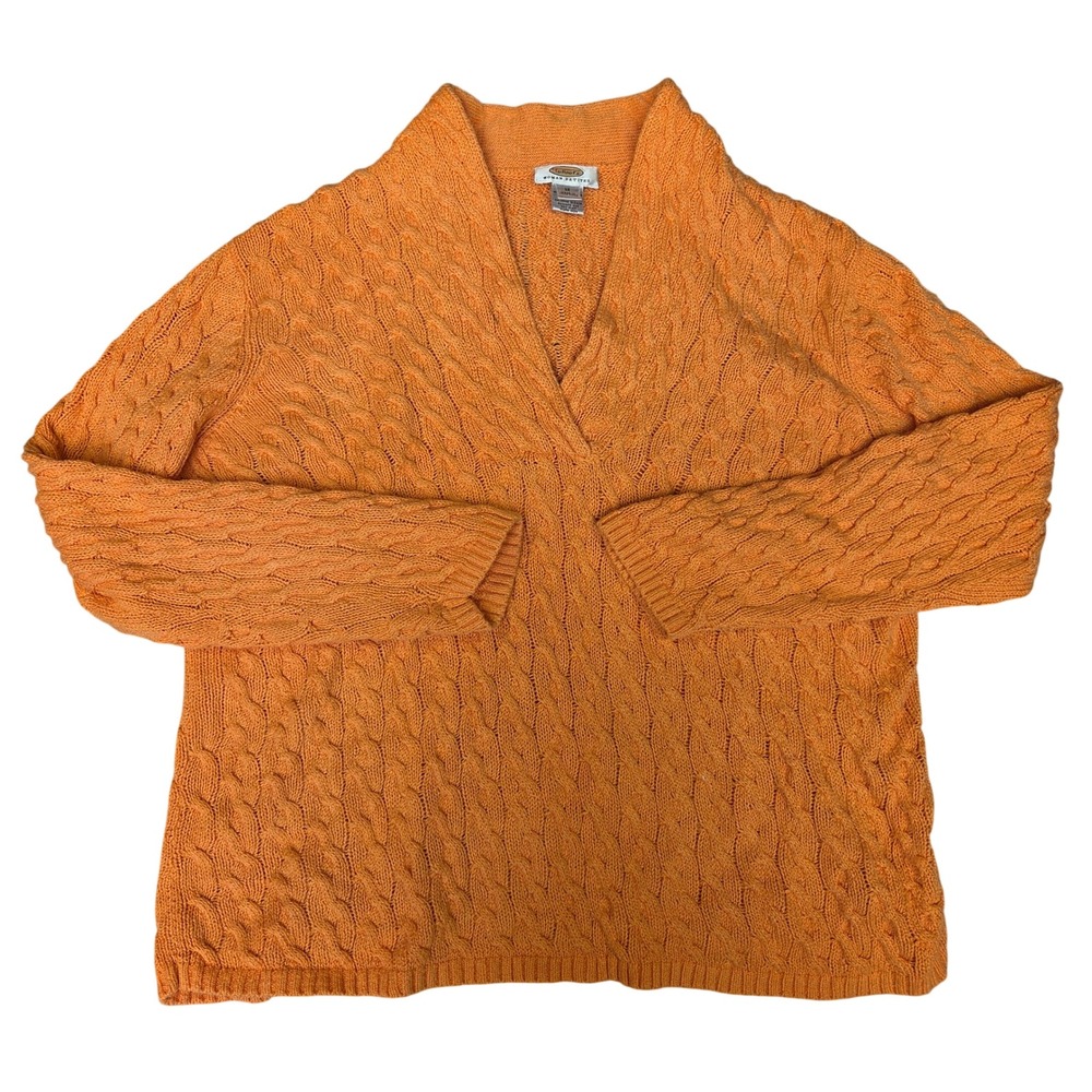 Talbots Woman Petites Orange Cable Knit V-Neck Shawl Collar Sweater 1X P